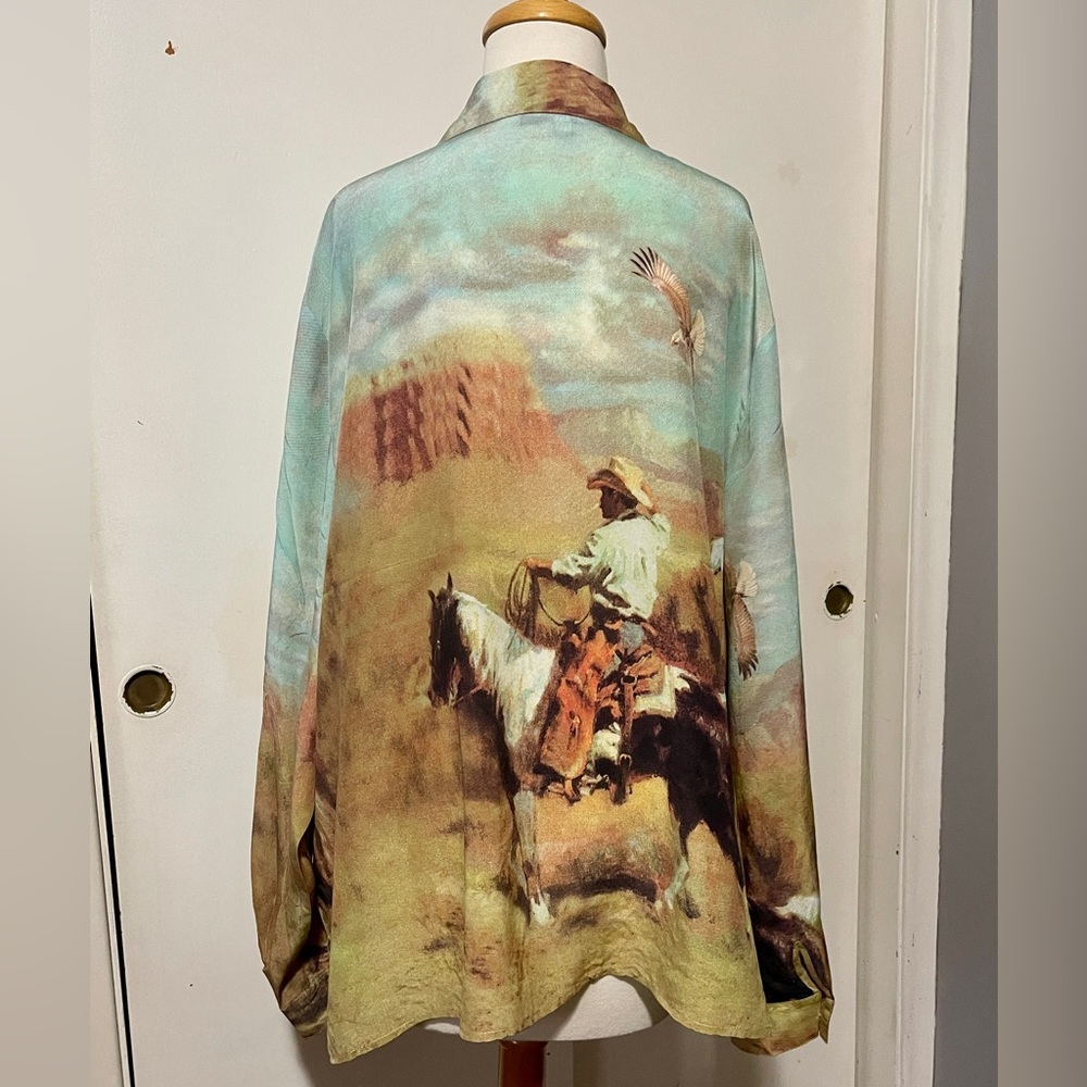 Pastel Western Print Button-Up Blouse - Multicolor - Picture 3 of 9
